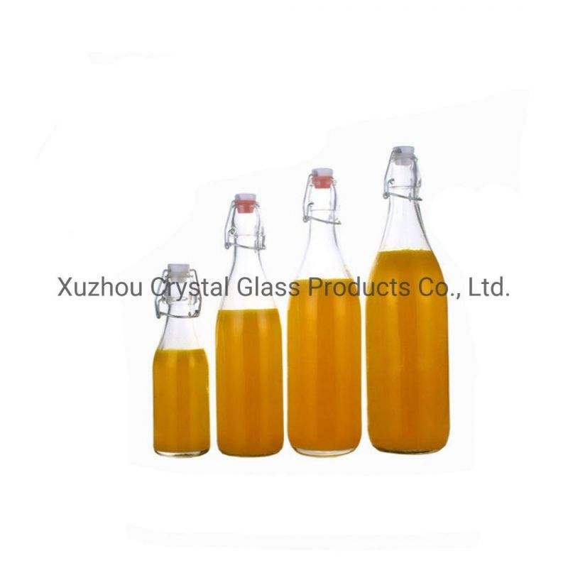 Glass 1000ml Juice Beverage Bottle with Rubber and Plastic Clips