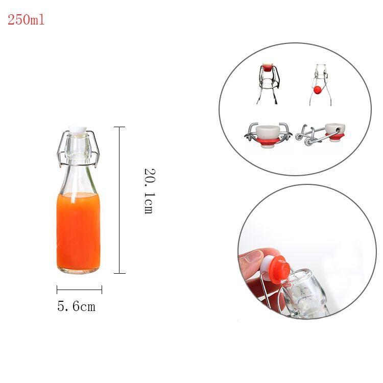 250 Ml Round Juice Beverage Juice Milk Kombucha Glass Bottle with Swing Top Seal