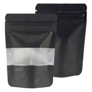 Customized Matte Black Aluminum Foil Stand up Zipper Packing Bag with Frosted Window