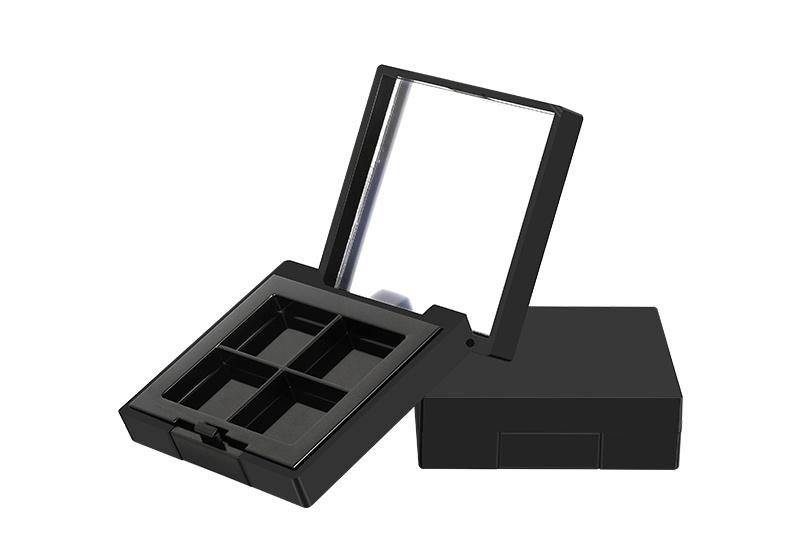 Fancy 4 Hole Black Rectangle Flat Plastic Empty Case Eyeshadow Case with Mirror