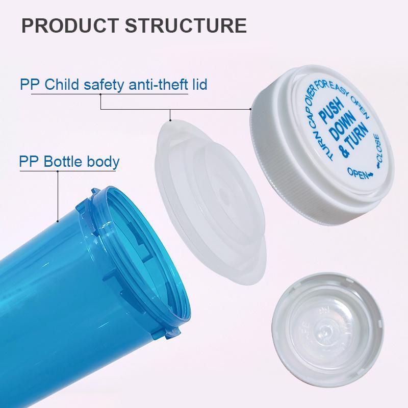 Pink Green Medecine Container PP Plastic Pharmacy Pill Capsule Vials with Push Down and Turn 30ml 50ml 160ml