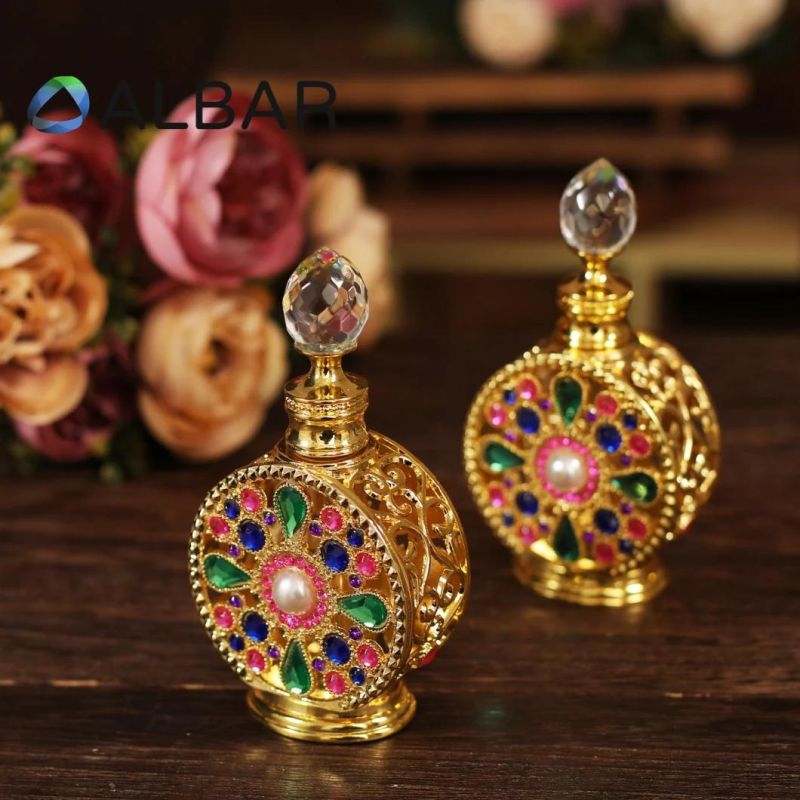 Round Zinc Zamac Metal Perfume Glass Bottles for Arabian Style Tola Face Care Fragrance