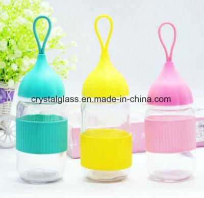 Hot Sale Custom Logo Glass Water Bottle with Silicon Rubber Case