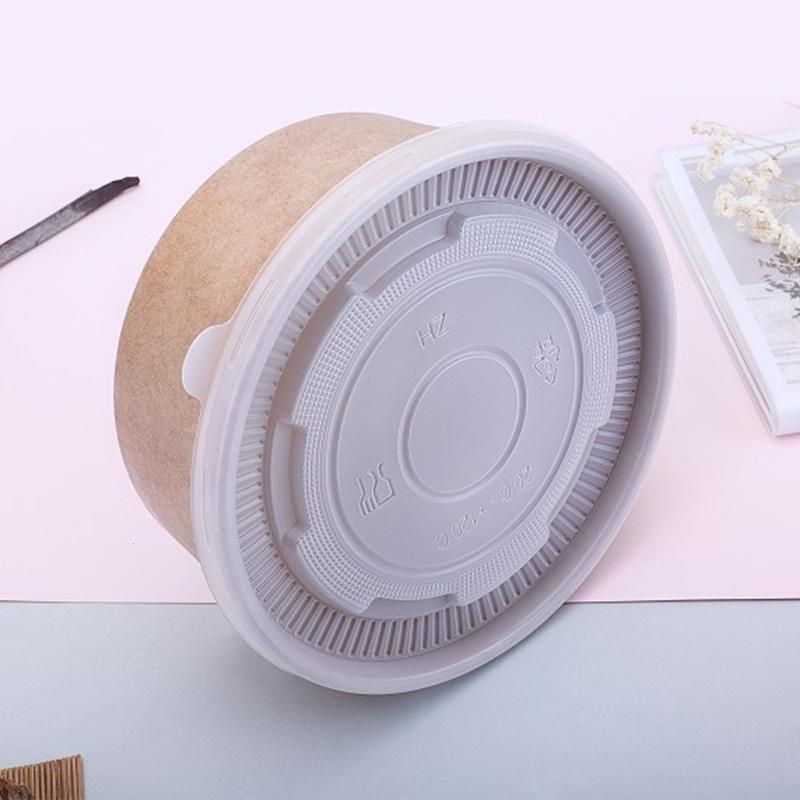500ml/750ml/1000ml Customized Round Kraft Salad Paper Bowl Hot Food Container with Transparent Lid