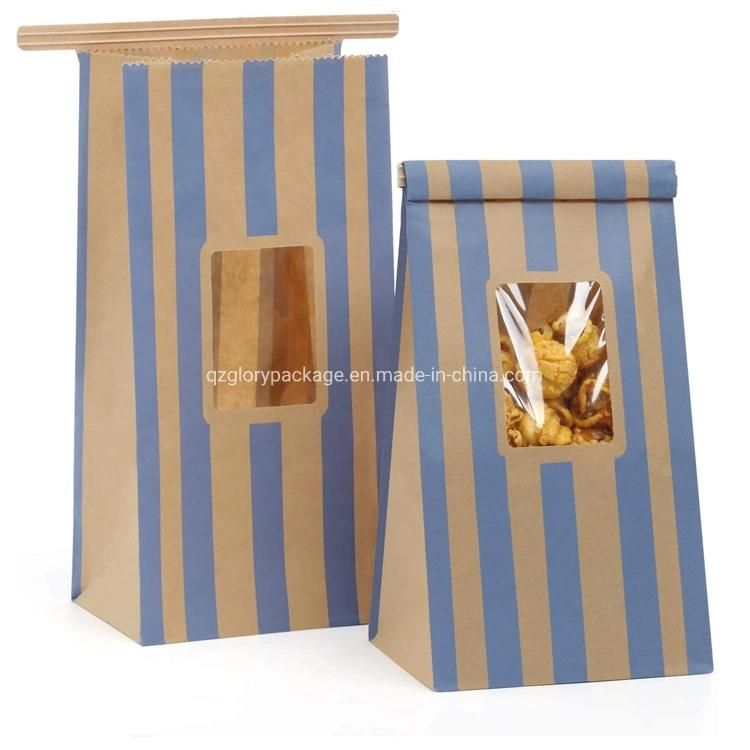 Biodegradable Brown Paper Flat Bottom Tin Tie Kraft Paper Coffee Bag