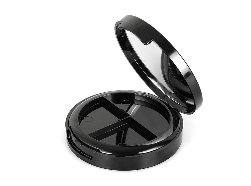 3 Holes Black Round Quality Round Plastic Empty Case Eyeshadow Case with Mirror