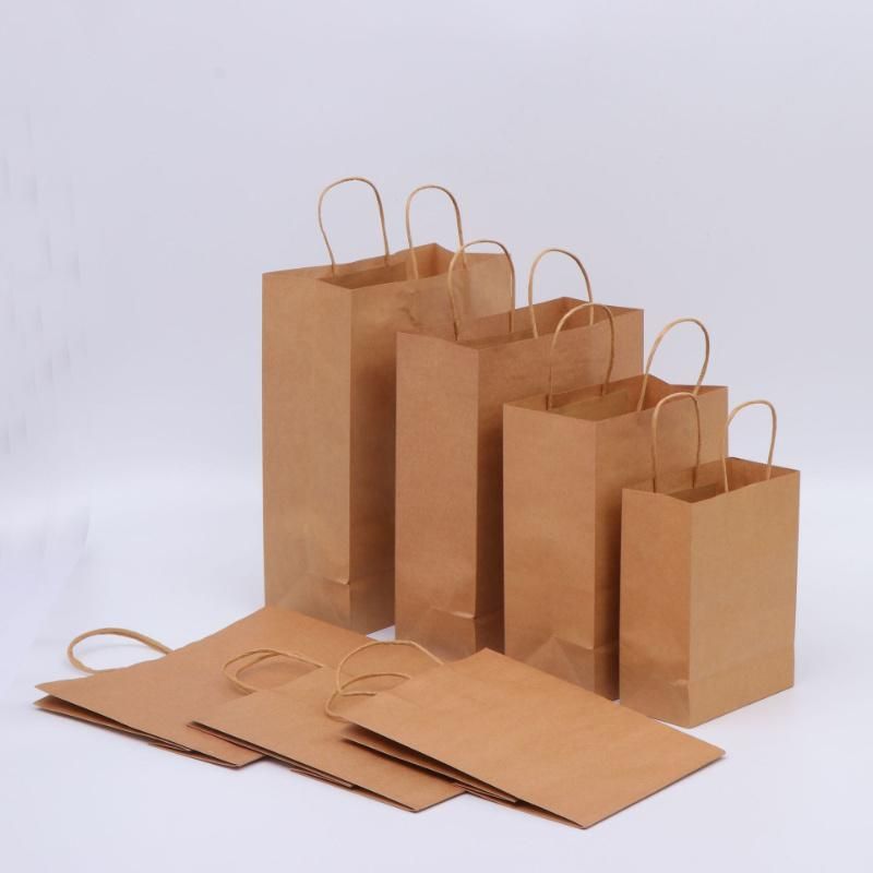 Take-out Brown Kraft Paper Shopping Bulk Gift Retail Bags with Handles