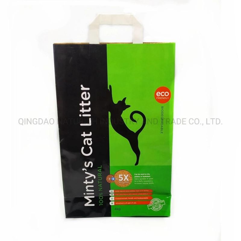 5kg 10kg Cat Litter Packing Paper Bag with Handle Eco-Friendly Packaging Bag
