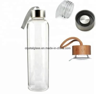 Promotional Gift 500 Ml Glass Water Bottle with Metal/Bamboo Cap