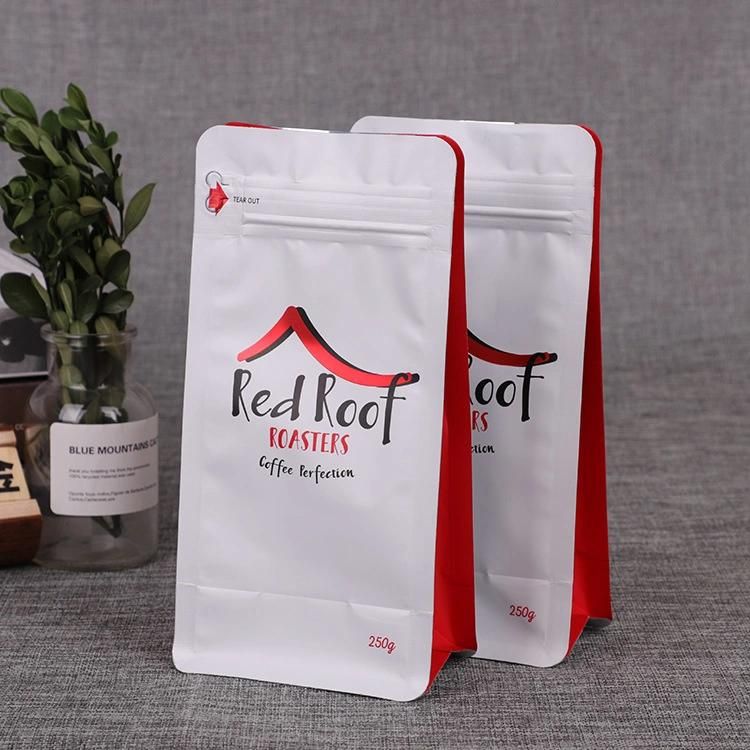 Customized Food Grade Resealable Plastic Flat Bottom Stand up Flexible Packaging Bags with Zip Lock for Quinoa Tea Coffee Cookies