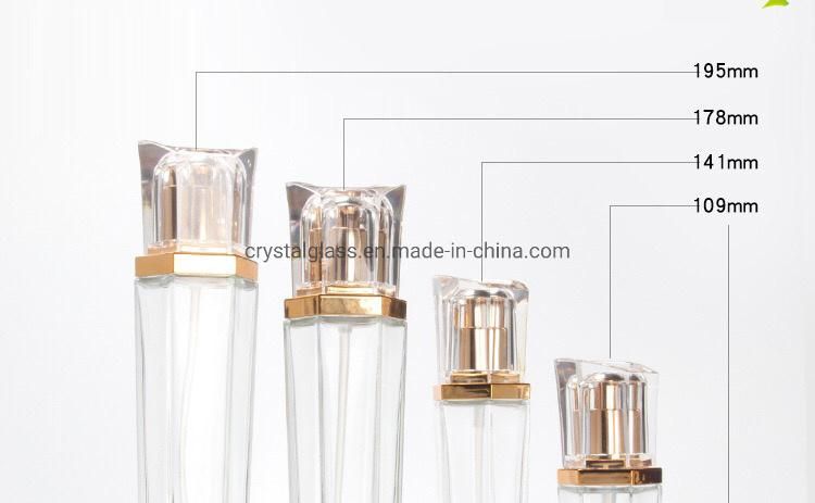 Hex Lotion Glass Bottle for Cosmetic Packing with Pump Head