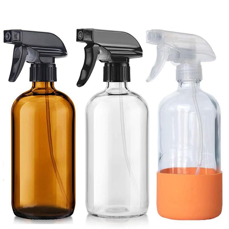 Hot Sale 500ml 16oz Clear Amber Hand Sanitizer Hair Care Glass Spray Bottle with Silicone Sleeve