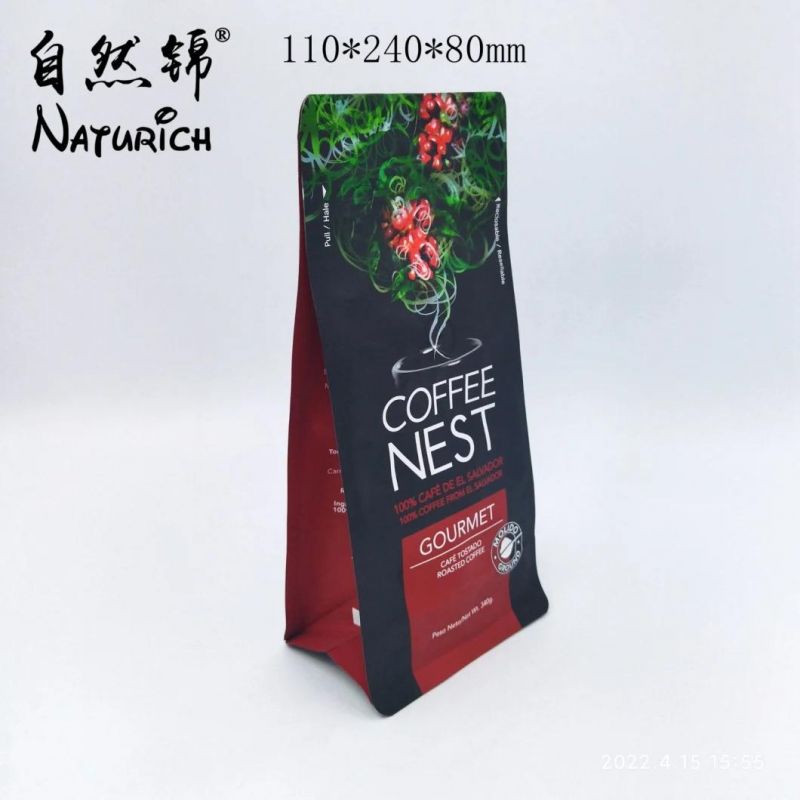 Roasted Caffe Beans Square Plastic Pouch Coffee Packaging Zipper Bag