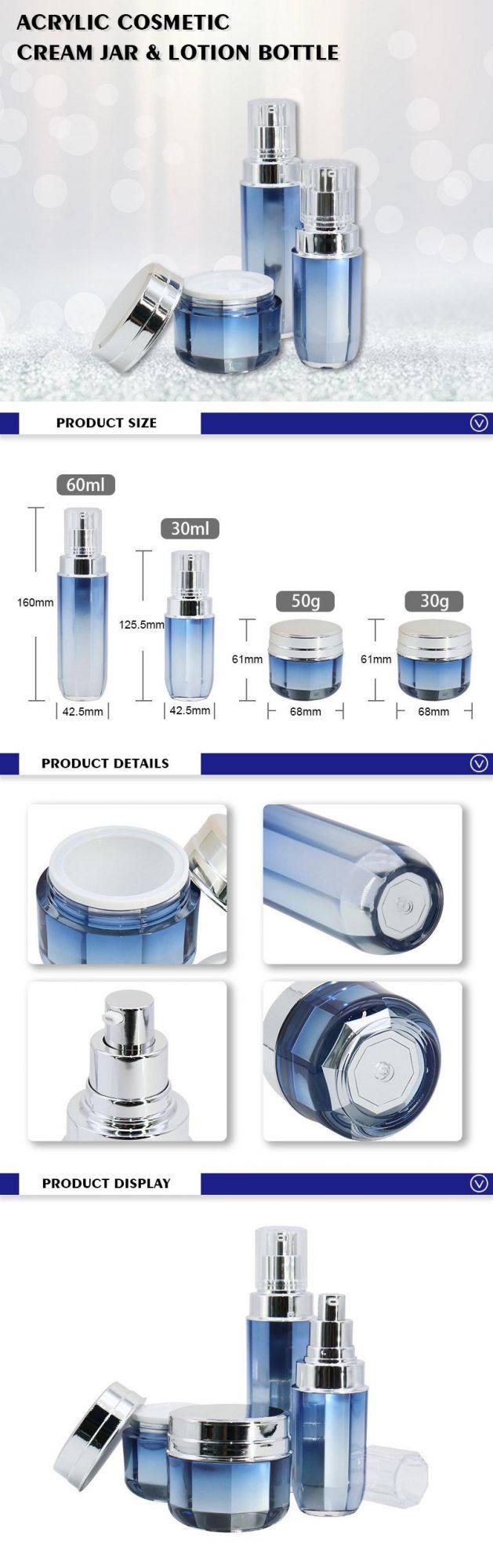 Wholesale Skincare Packaging Plastic Acrylic Double Wall Blue 30ml 50ml Face Luxury Cosmetic Jar