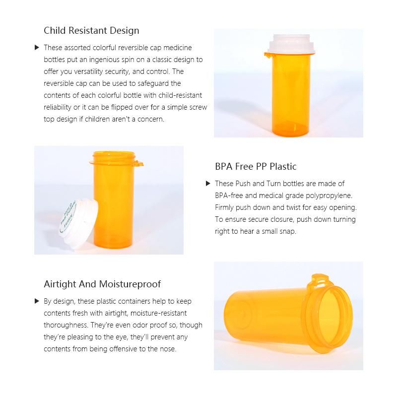 Child Resistant Click Thumb Tap Vial PP Plastic Pill Container Medicine Bottles Pharmacy Prescription Vials with Smell Proof Lid