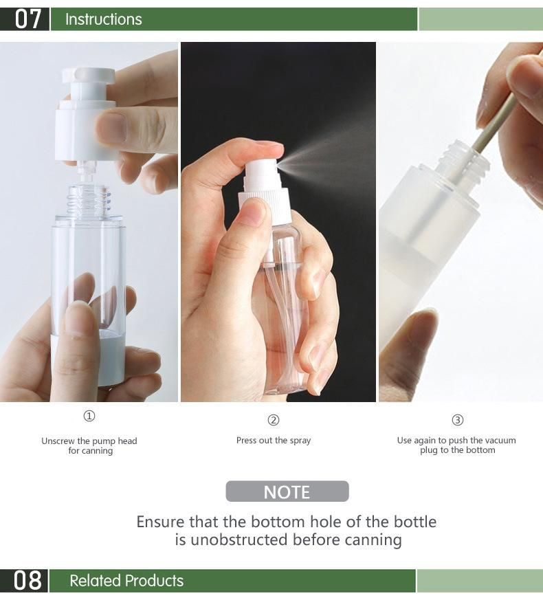 in Stock! 50ml Airless Cosmetic Lotion Bottle with Flat Sprayer Nozzle