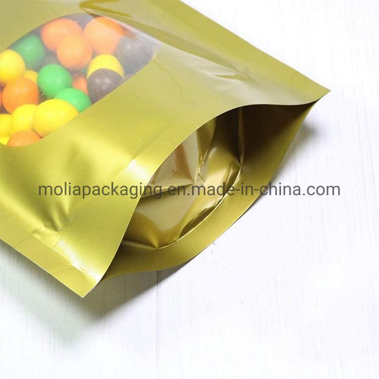 Aluminum Foil Zip-Lock Bags Stand up Pouch Matt Gold Laminated Foil Doypack Coffee Tea Packaging Bags with Zipper