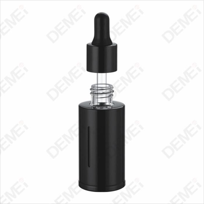 30ml 40ml Cosmetic Packaging Black Aluminum Stright Round Glass Dropper Bottles with 20mm Black Aluminum Ruber Pipette Dropper Cap