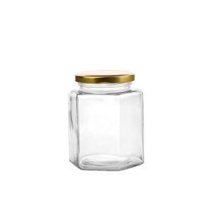 45-500ml Fancy Hexagon Food Grade Gold Lid Sealed Glass Storage Jar