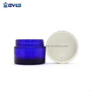 Blue Glass Cream Jar with Aluminum Cap