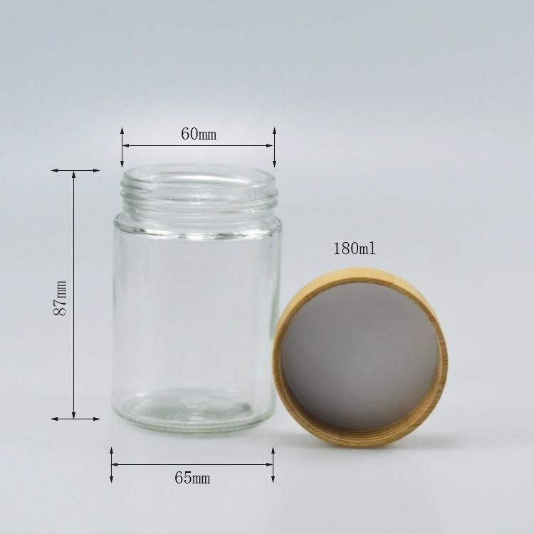 Stock 180g Bamboo and Wood Cover Storage Jar Honey Jar 60m 180ml 300ml Glass Food Bottle