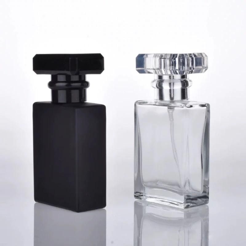 50ml Empty Spray Bottle Flint Glass Portable Square Perfume Bottle Atomizer Transparent and Black Bottle