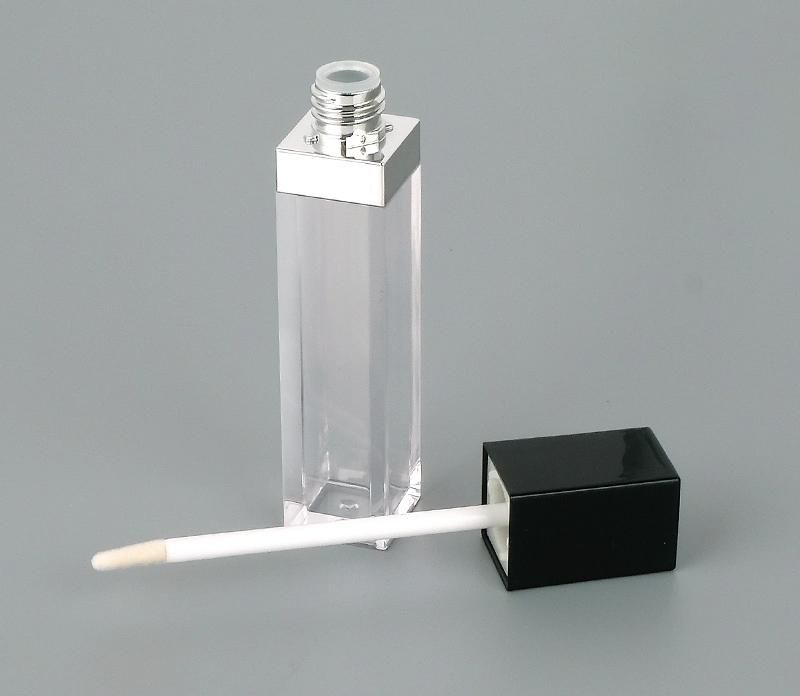 Wholesale Empty Lipgloss Tube Packaging Square Black Cover Clear Bottle Cosmetic Container Lip Gloss Tube