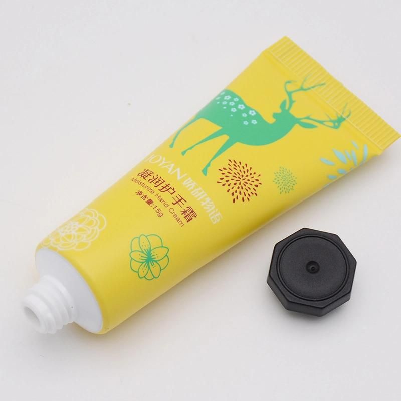 Empty Hand Cream Plastic Soft Tubes Packaging with Octagonal Lid