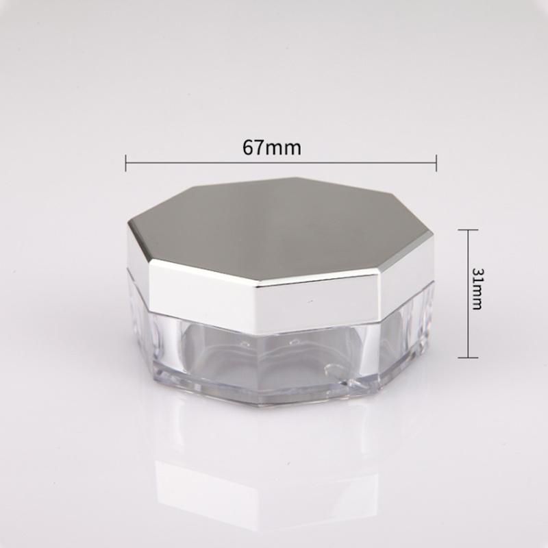 Matte Sliver Hexagon Marble Lid Clear Acrylic Custom Cosmetic Container Packaging Makeup Loose Powder Jar with Sifter and Puff