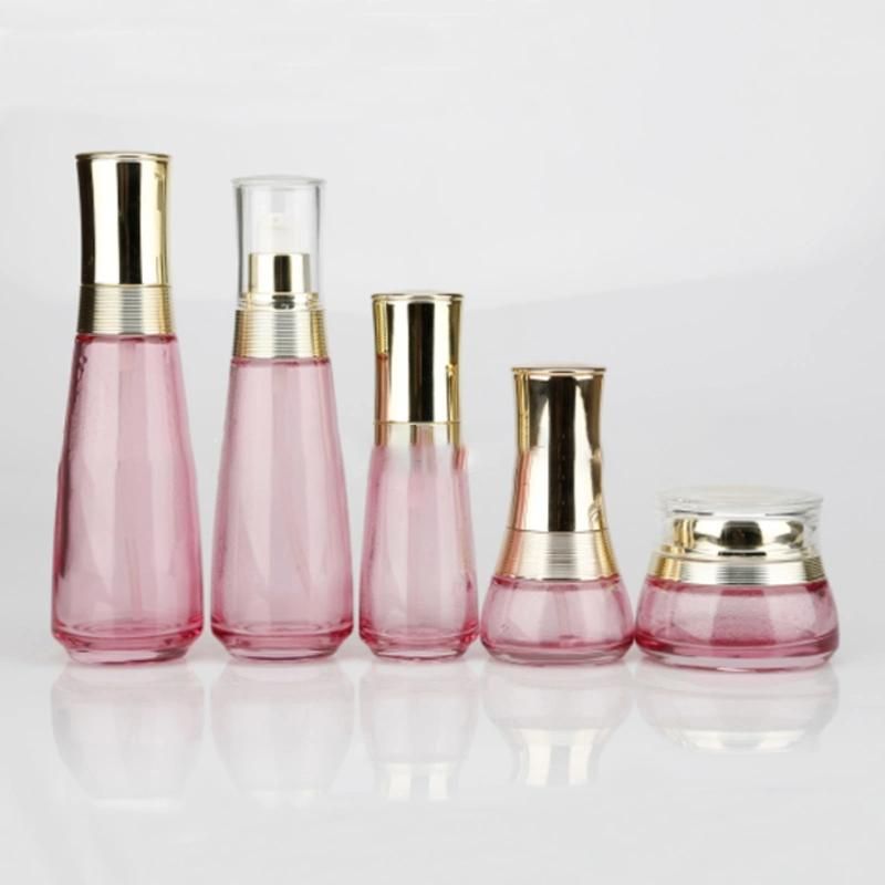 50g 30ml 40ml 100ml 120ml Luxury Clear Gradient Pink Color Cosmetics Bottle Customized Skincare Glass Jars and Bottles Sets