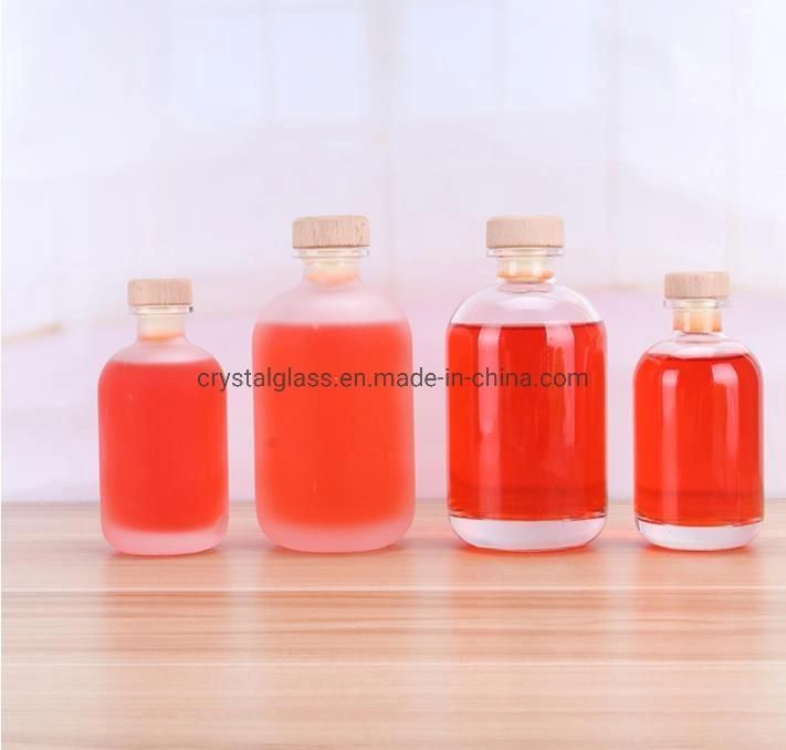 250ml 500ml Round Glass Juice Bottle with Rubber Stopper Beverage Bottle Logo Custom
