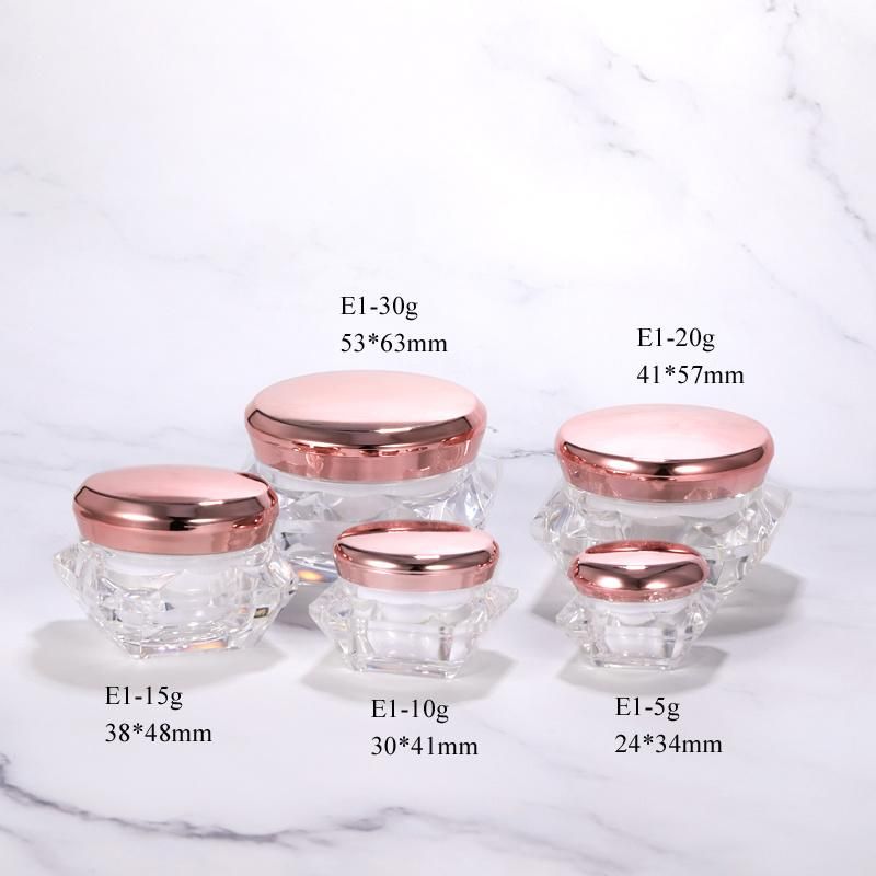 in Stock Hot Sale Diamond Shape 5g 10g 20g 30g Empty Cosmetic Packaging Luxury Cream Metalized Rose Gold Acrylic Plastic Cream Powder Jar