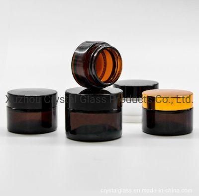 Amber Glass Cream Jar Glass Cosmetic Jars Cosmetic Packaging with Gold Lid OEM 30/50g