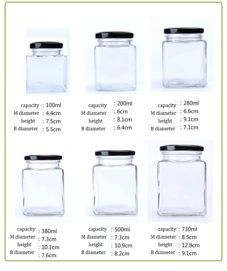 Custom Logo Clear Food Storage Glass Honey Square Glass Jam Jar