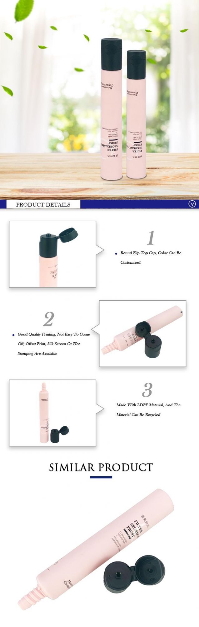 30ml Pink Cosmetic Skincare Packaging Soft Plastic Squeeze Cream Tubes Lotion Tube with Flip Top Cap