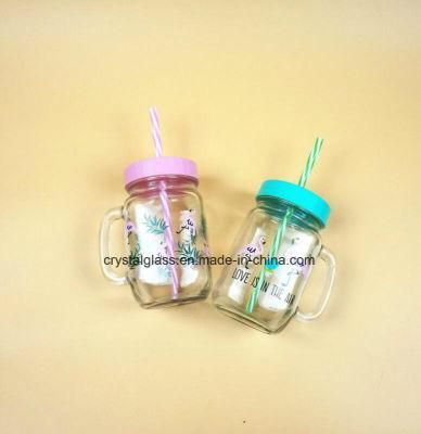 OEM Printing Glass Mason Jar with Handle