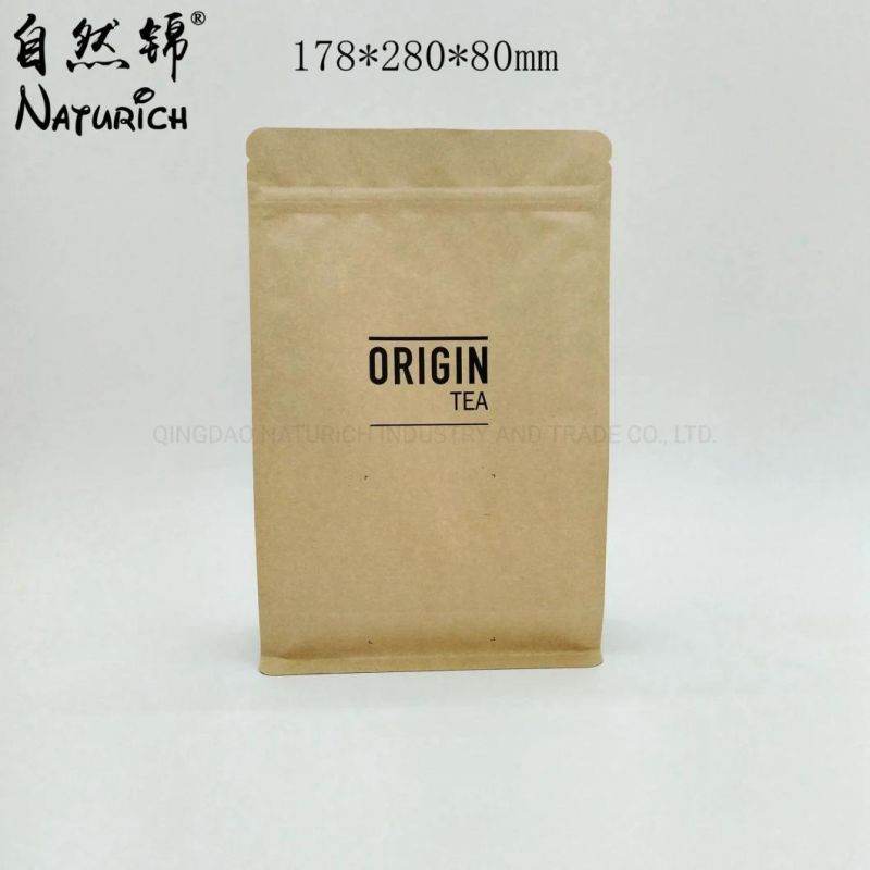 Aluminum Foil Kraft Paper Bag with Valve Kraft Coffee Bag Quad Seal Aluminum Foil Food Packing Pouch