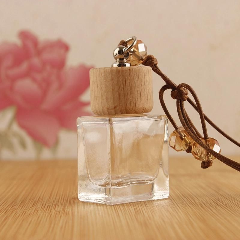 Empty 8ml 10ml Car Air Freshener Hanging Perfume Bottle Fragrance Diffuser Glass Bottle with Wooden Lid