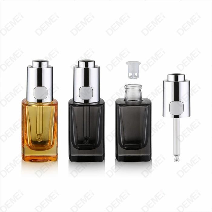 Luxury Clear Black Color Glass Square Bottle for Serum or Essential Oil 30ml