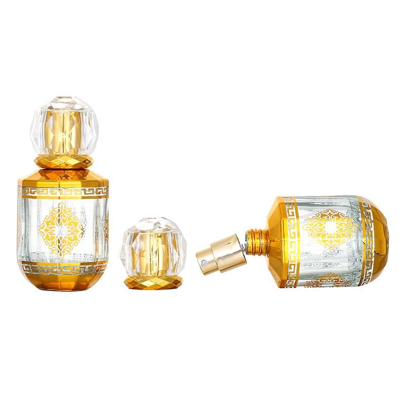 50ml Glass Golden Print Perfume Bottle Refillable Perfume Bottle with Sprayer