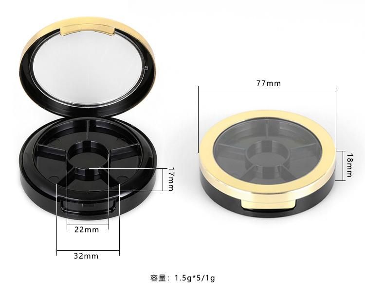 6 Holes Round Clear Black Quality Plastic Empty Eyeshadow Box