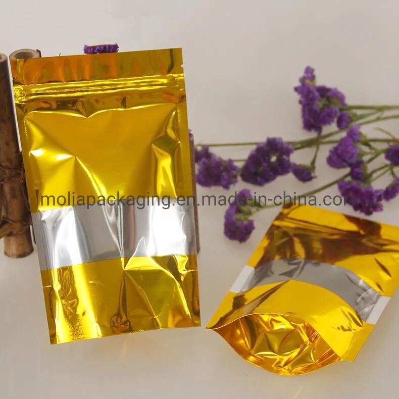 Degradable Plastic Bags/Stand up Sealing Bags Food Grade with Zipper and Tear Notches Gold/Clear Windows Stand up Bags