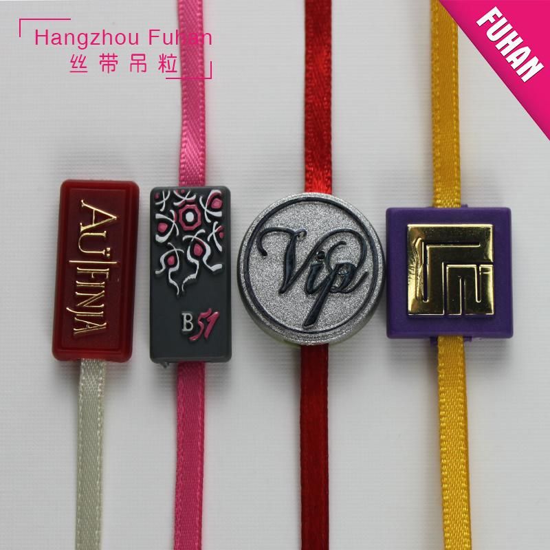 Customized Embossed Logo Satin String Plastic Tag