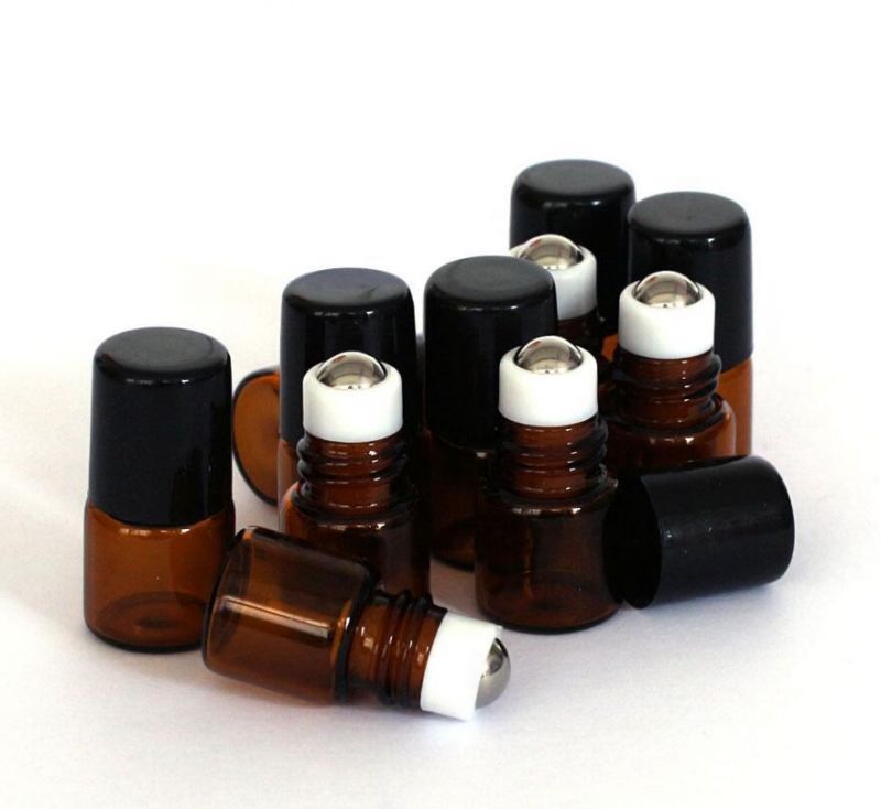 1ml Empty Brown/Amber Glass Bottle with Roller Ball Essential Oil Liquid Container Roll on Bottle