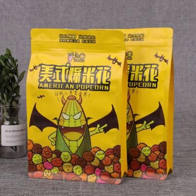 Quad Seal Popcorn Packing Paper Bag Flat Bottom Food Pouch