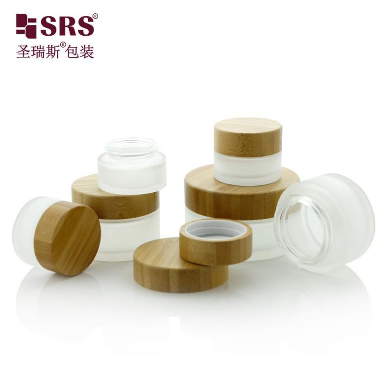 15g 30g 50g 80ml 100ml 120ml Cream Container Eco-friendly Bamboo Wooden Cap Acrylic Frost/Clear Glass Cosmetic Plastic Airless Pump Bottle/Jar
