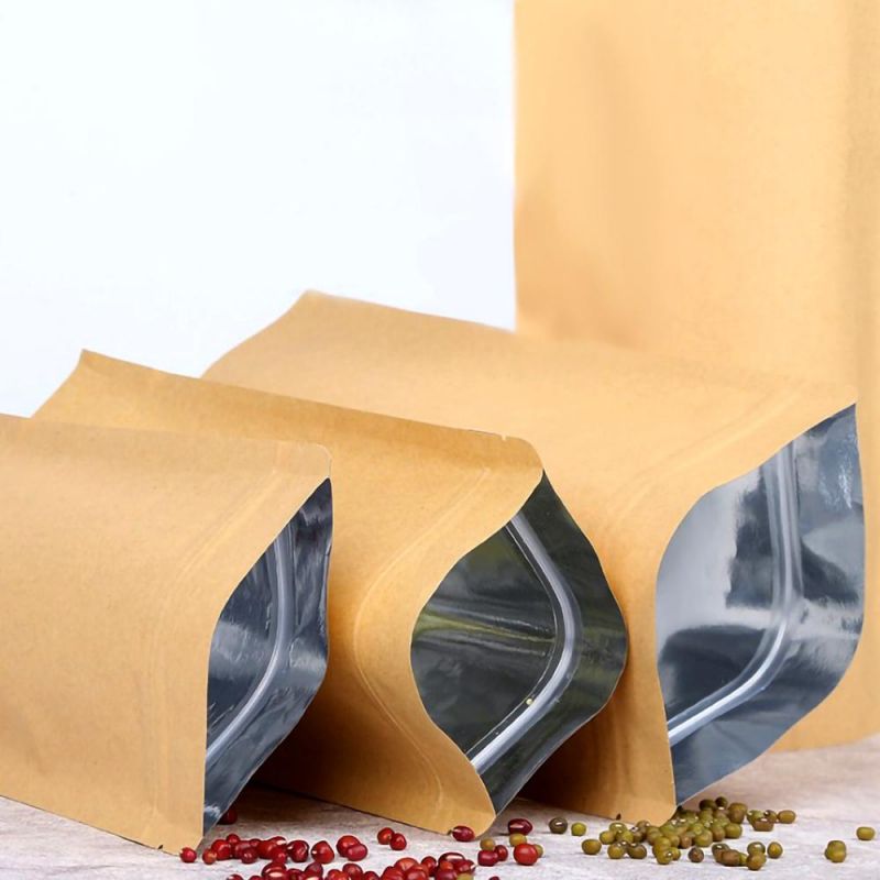 Large Size Aluminum Foil Inside Kraft Paper Bag 3 Side Sealing Nuts Snacks Packaging Bag 20*30 with Tear Notch