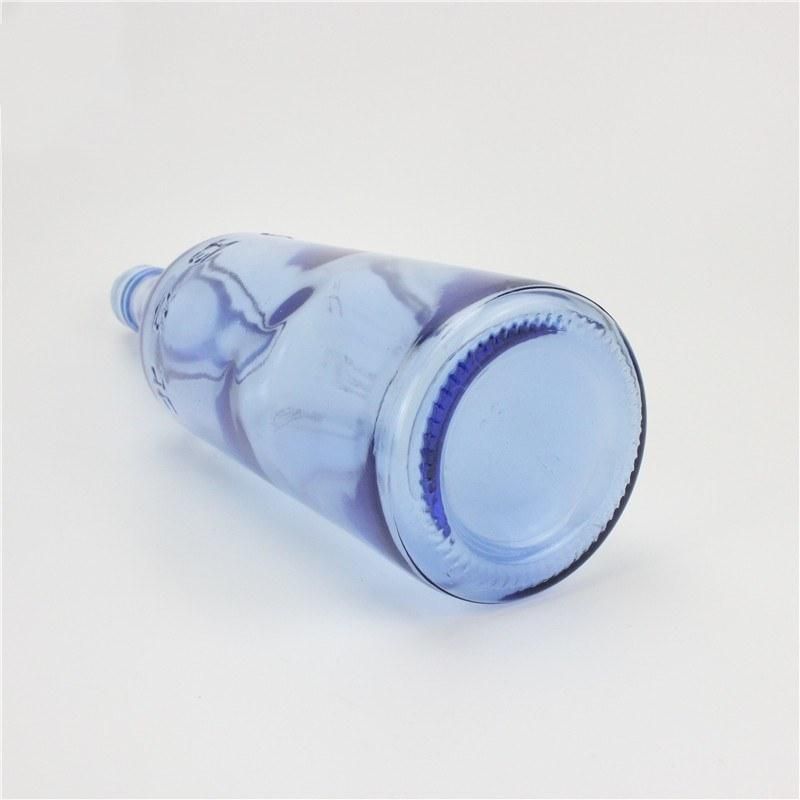 China Manufacturer Custom Blue Glass Bottle Liquor Vodka Glass Bottle