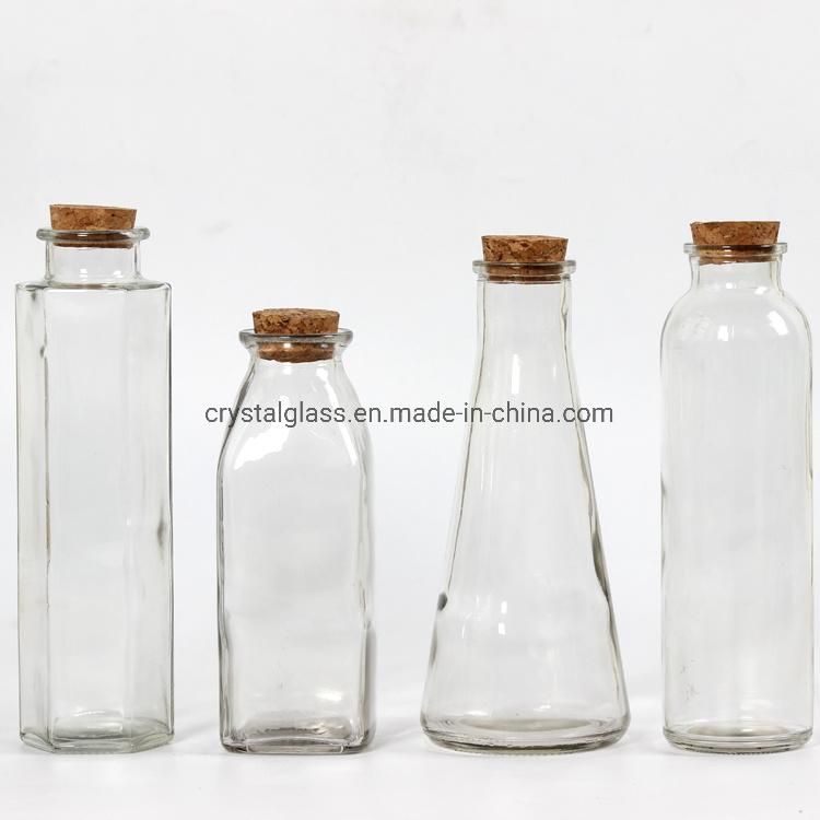 Factory Directly Sells Various Style 350ml Glass Cold Tea Drink Bottle Flower Tea Glass Bottle with Cork