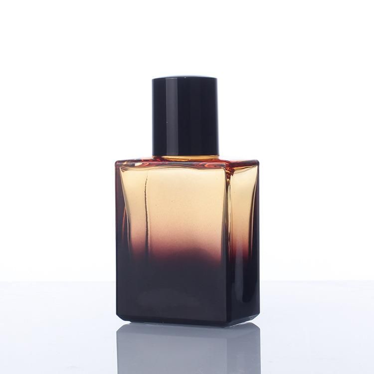 Luxury Amber Gradient 30ml Square Glass Perfume Spray Bottle with Crimp